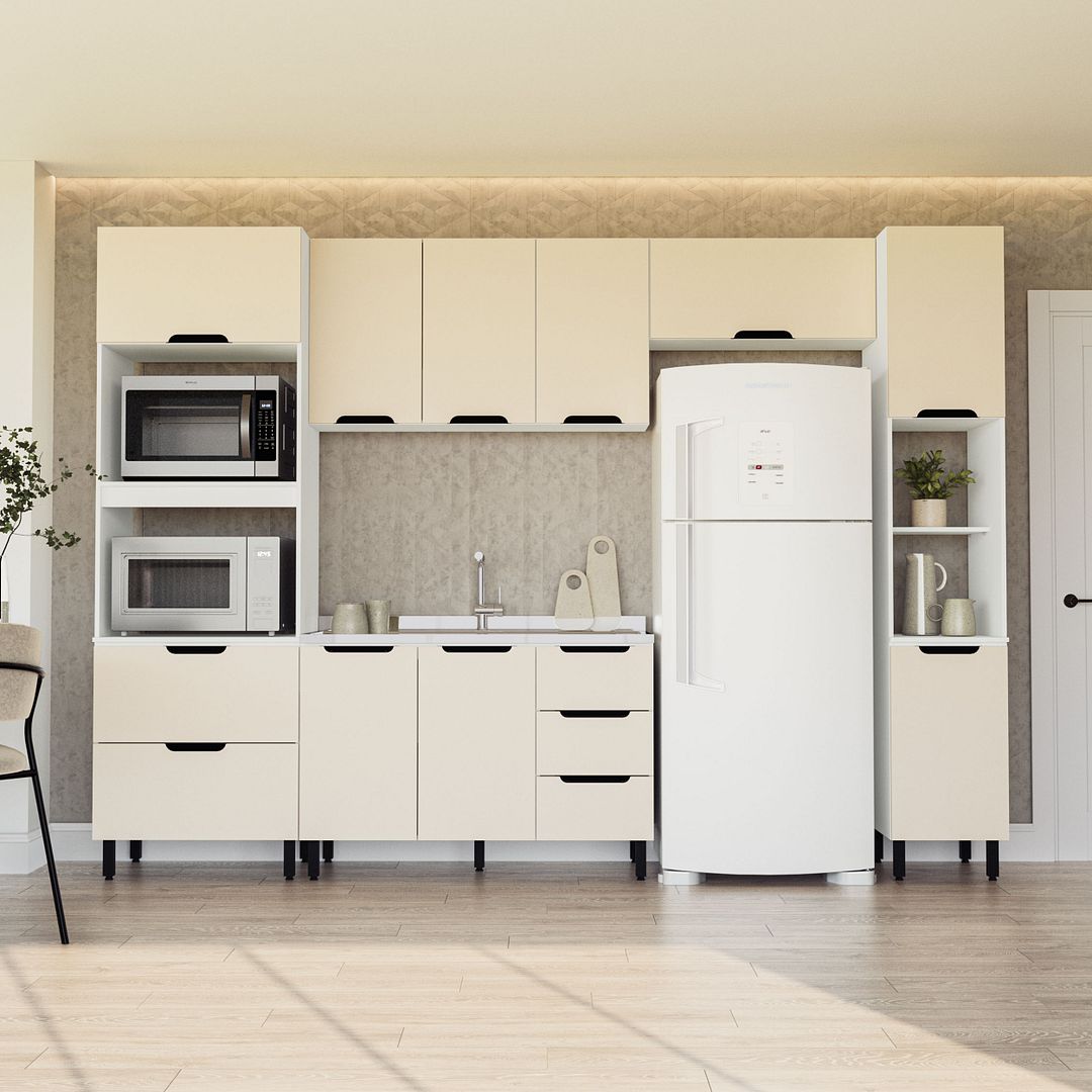 Cozinha Completa 5 Peças 225x310cm Com Amplo Espaço E Pintura Uv Em Mdp/mdf Politorno