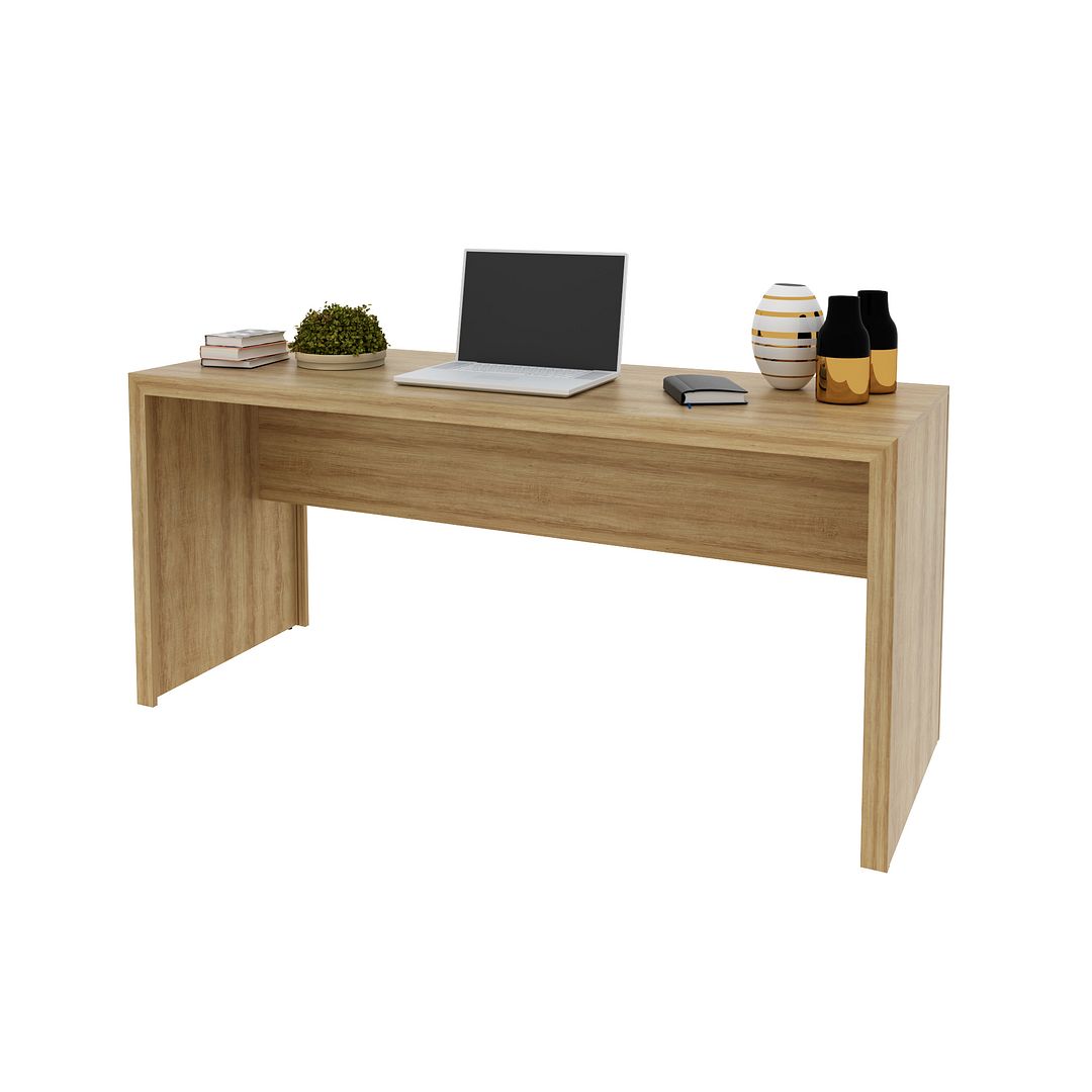 Conjunto de Escritório com Armário, Mesa 163cm e Gaveteiro 1 Gaveta MDP Amêndoa Tecnomobili