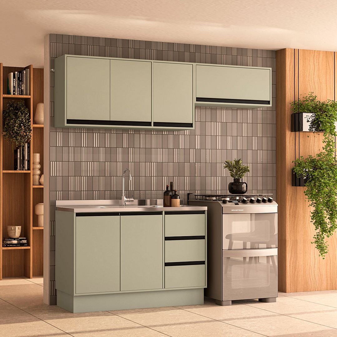 Cozinha Completa 3 Peças 214x200cm Com Design Compacto E Pintura Uv Em Mdp Politorno