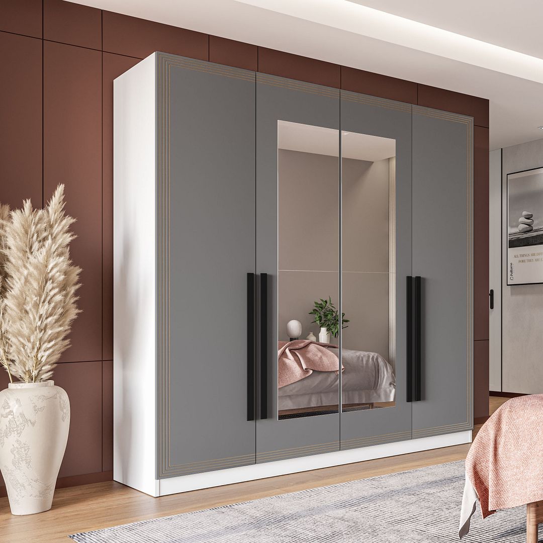 Guarda-Roupa 4 Portas 4 Gavetas 161cm Com Detalhes Usinados E Corrediça Telescópica Em Mdp/mdf Politorno