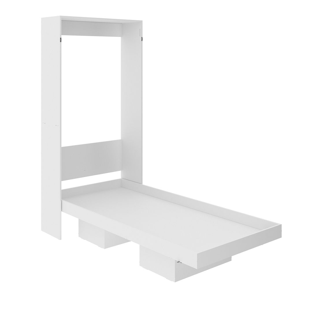 Cama Articulada Vertical Solteiro de Parede com 2 Nichos MDP em 2 Branco Até 110kg Tecnomobili