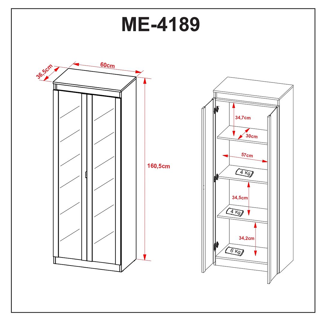 Armário para Escritório com 2 Portas de Vidro e 4 Prateleiras MDP Branco Tecnomobili