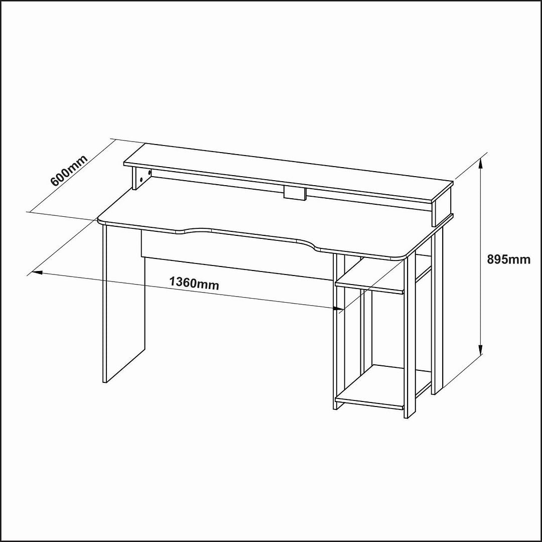 Mesa Gamer 136cm com Porta CPU Nicho Aberto MDP Preto/Verde Prateleira Auxiliar Tecnomobili