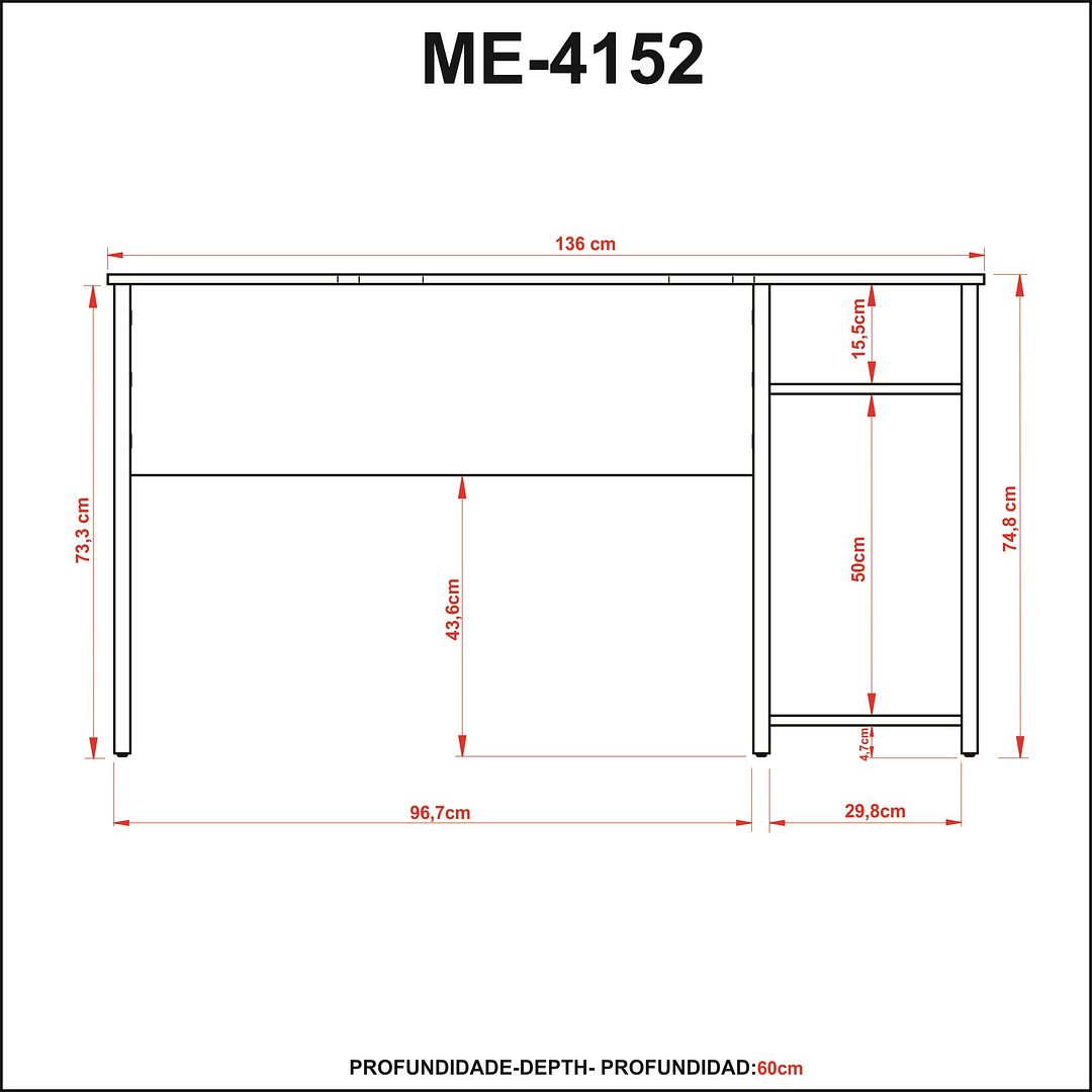 Mesa Gamer 136cm com 2 Prateleiras e Porta CPU Nicho Aberto MDP Preto/Vermelho Tecnomobili