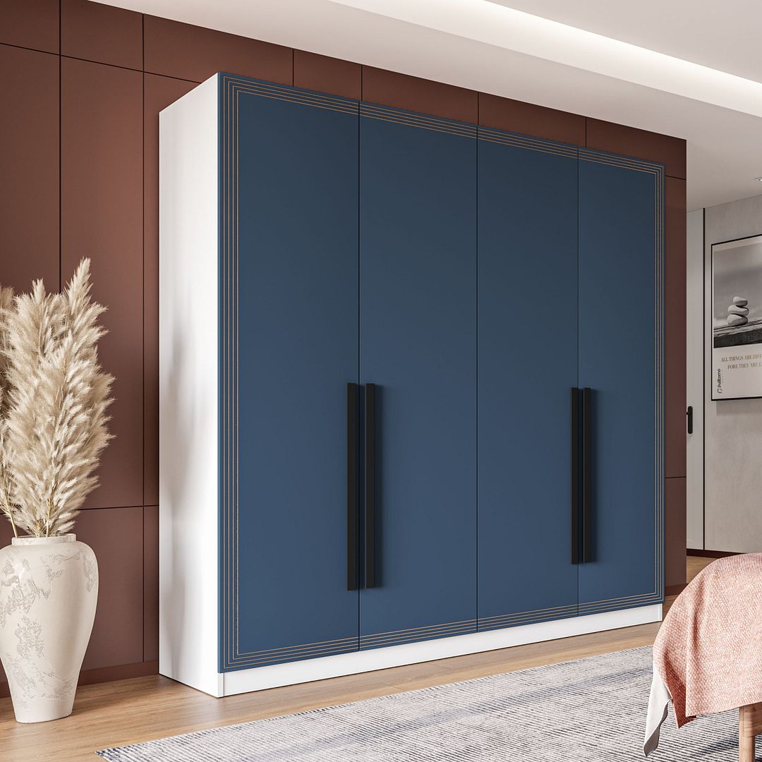 Guarda-Roupa 4 Portas 4 Gavetas 161cm Com Detalhes Usinados E Corrediça Telescópica Em Mdp/mdf Politorno