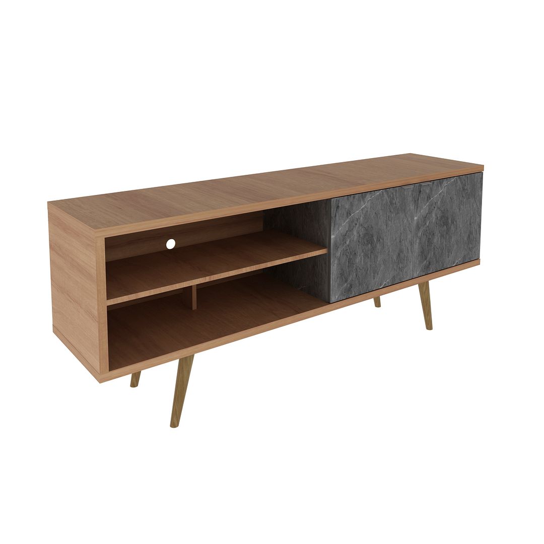 Rack Para TV até 55 Polegadas com 2 Portas MDP Amêndoa/Mármore LunarTecnomobili