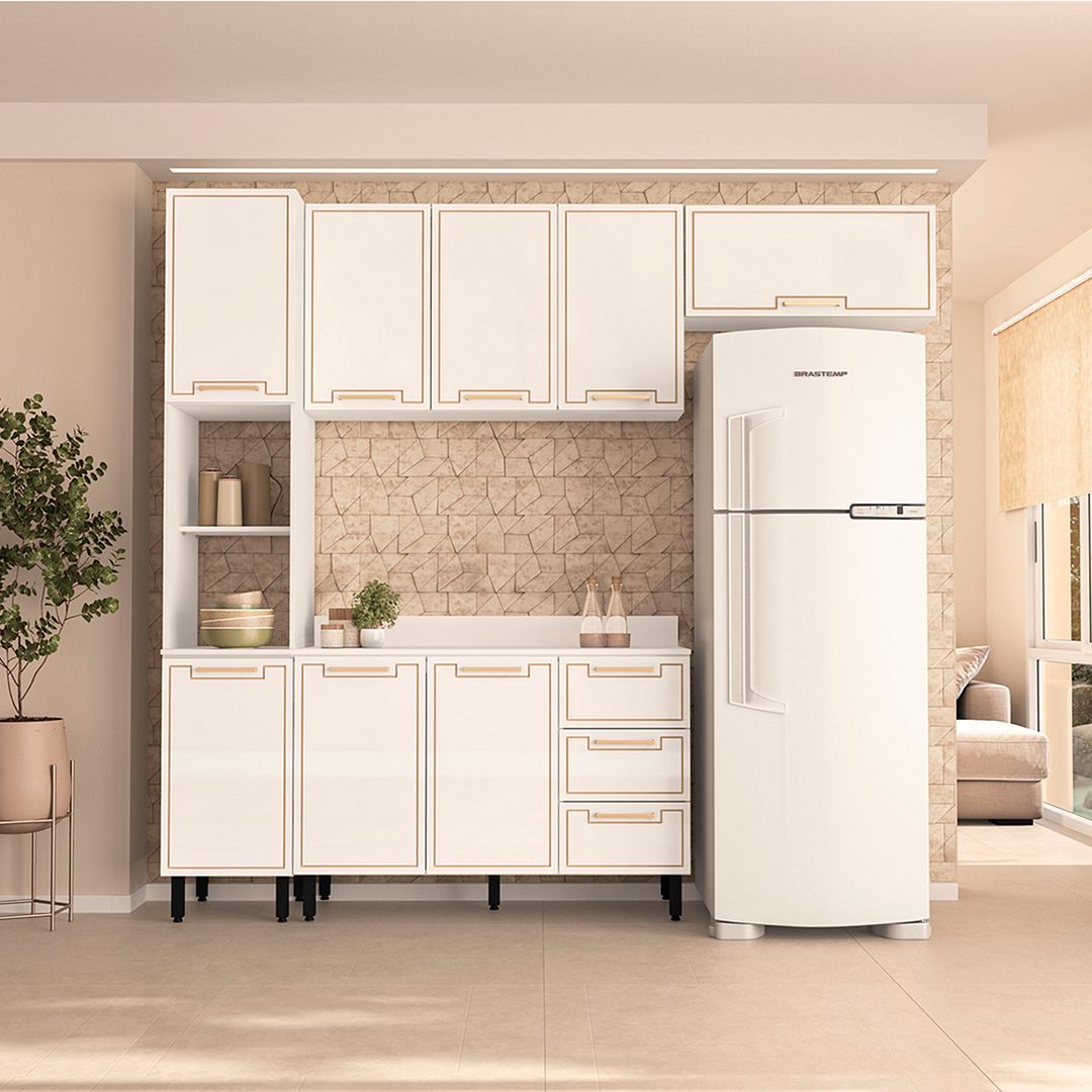 Cozinha Completa 4 Peças 225x240cm Com Organização E Design Moderno Em Mdp/mdf Politorno