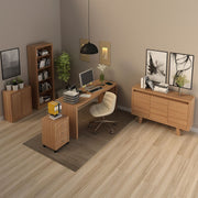 Conjunto de Escritório com Balcão, Estante, Gaveteiro, Mesa 163cm e Balcão com 3 portas MDP Amêndoa Tecnomobili