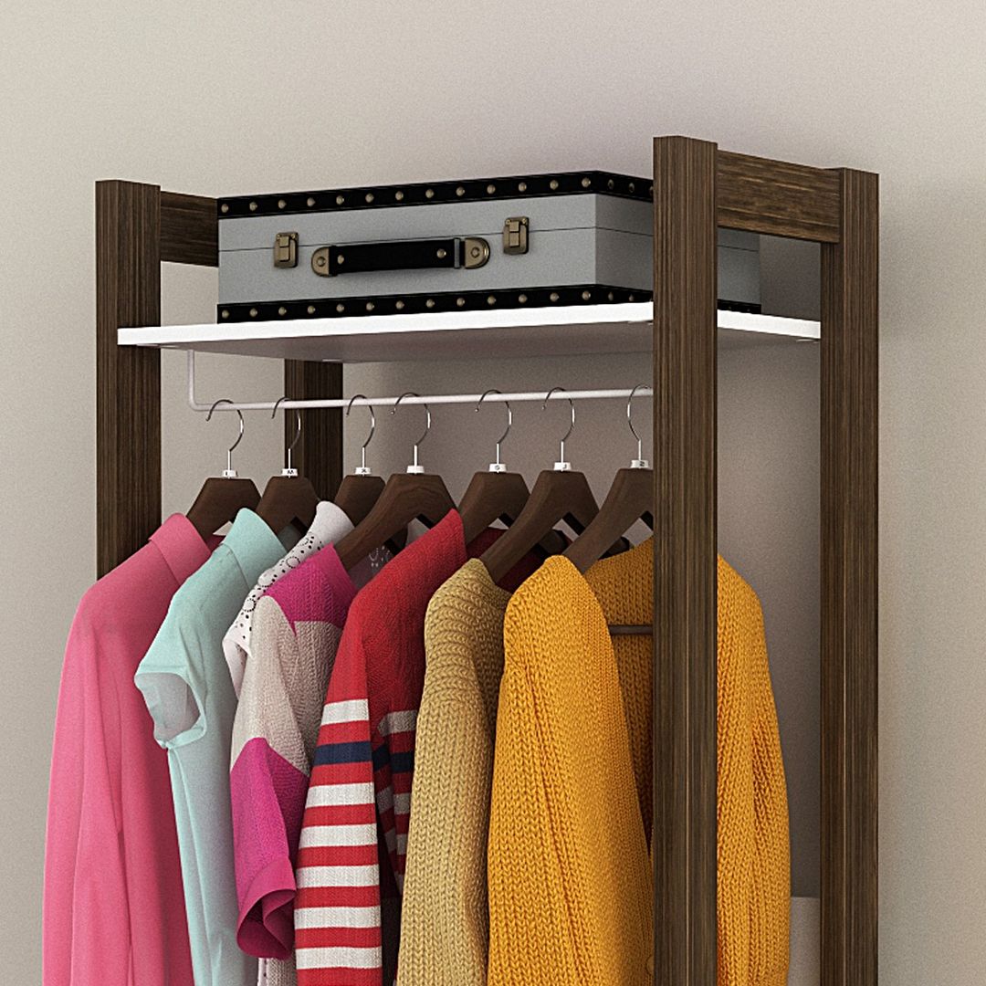 Armário Closet Quarto com 3 Prateleiras e Cabideiro MDP Branco/Nogal Tecnomobili