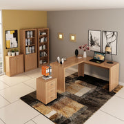 Conjunto de Escritório com Balcão, Estante, Gaveteiro, Armário e Mesa Angular em L 157,3cm MDP Amêndoa Tecnomobili