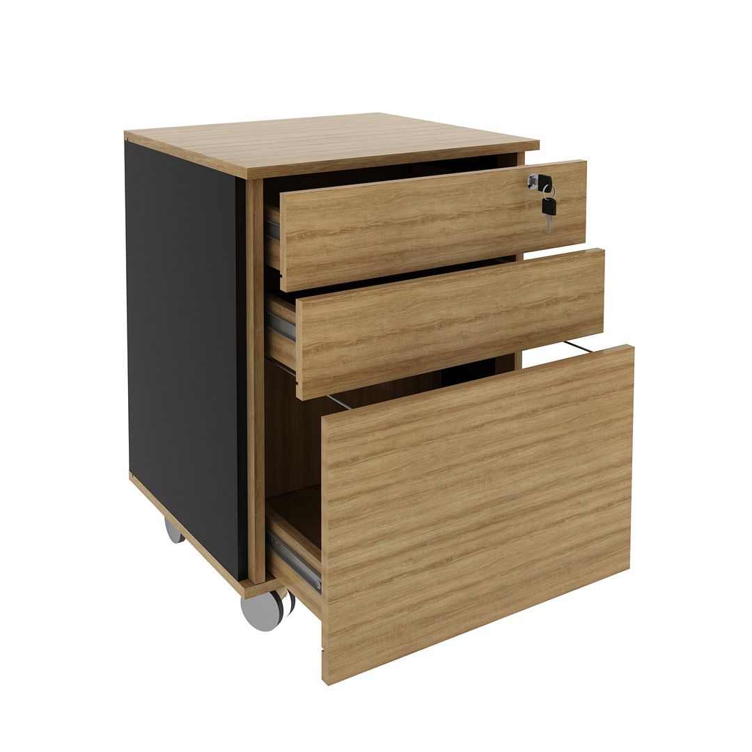 Conjunto de Escritório com Gaveteiro, Balcão 60cm com 1 Prateleira e Armário 2 Portas e Chave MDP Amêndoa Tecnomobili