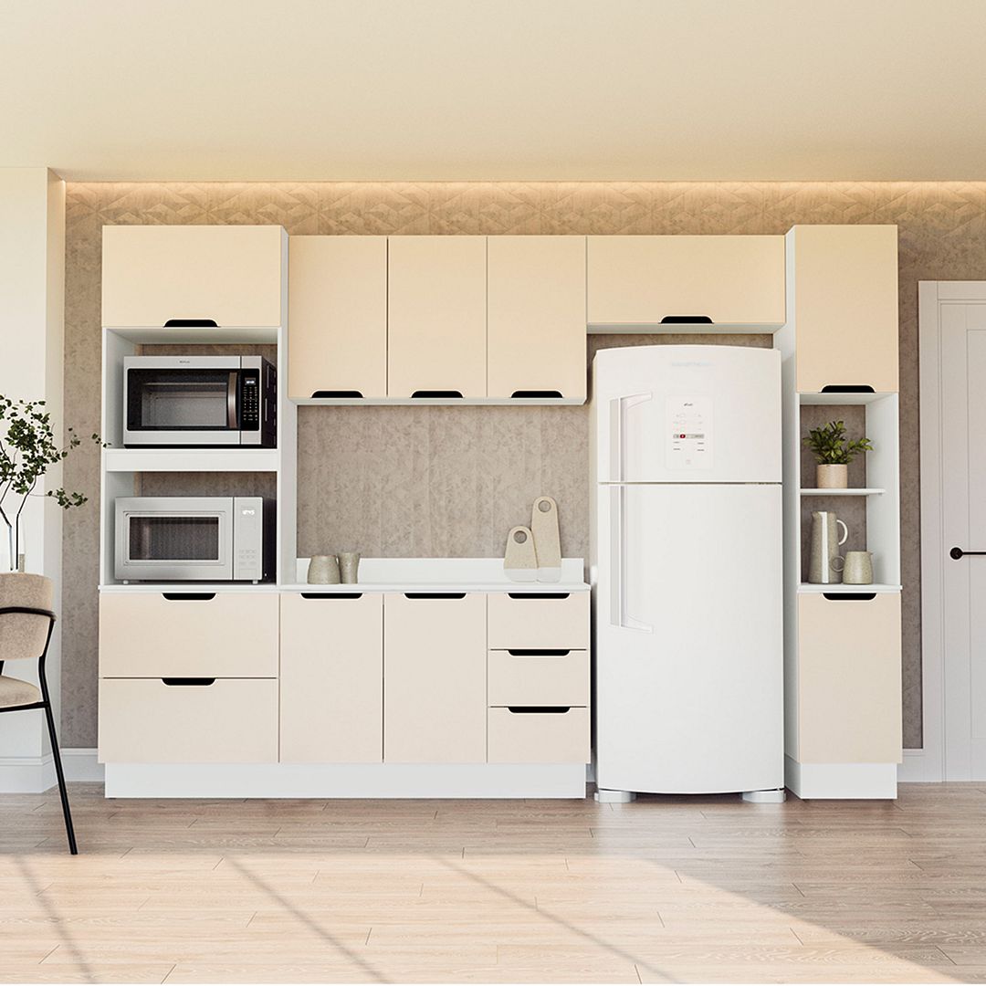 Cozinha Completa 5 Peças 225x310cm Com Amplo Espaço E Pintura Uv Em Mdp/mdf Politorno