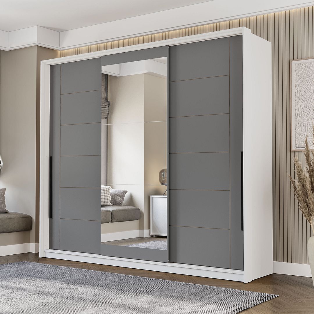 Guarda-Roupa 3 Portas De Correr 4 Gavetas 220cm Com Corrediça Telescópica Em Mdp/mdf Politorno