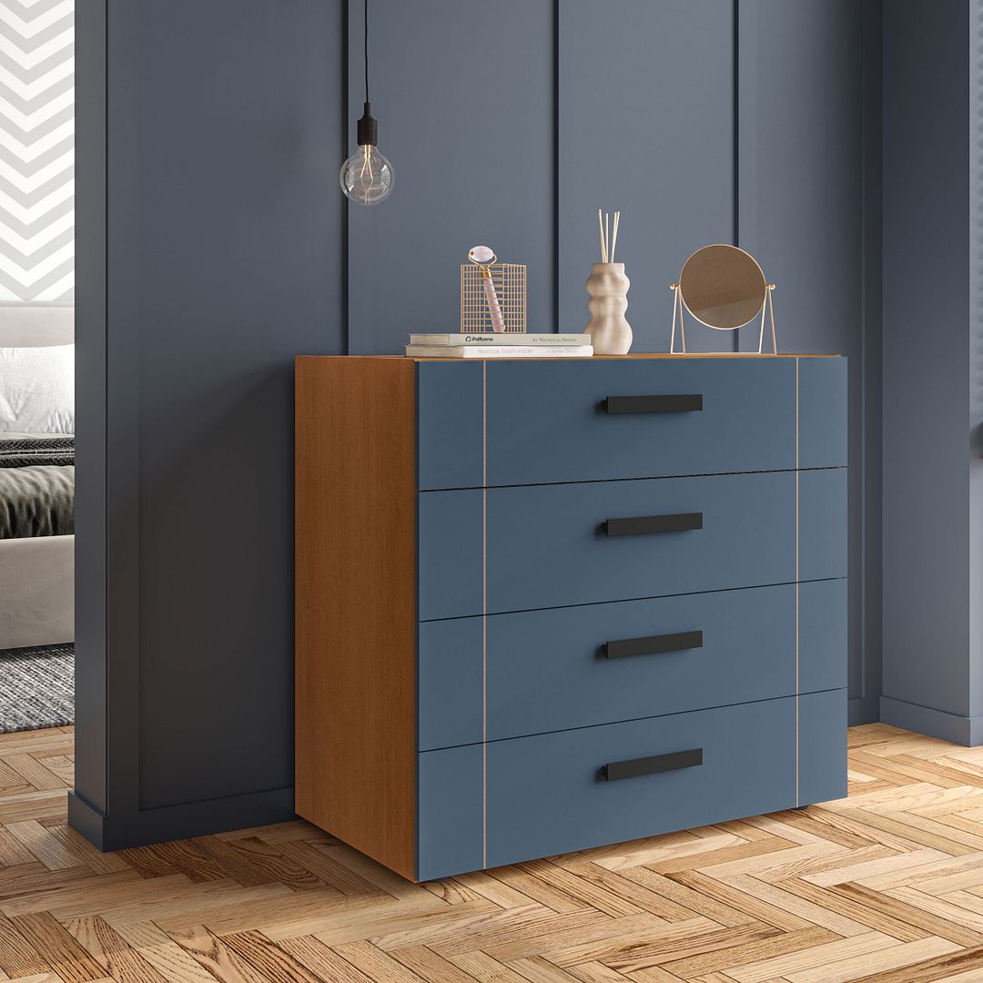 Cômoda 4 Gavetas 90cm Com Design Sofisticado E Acabamento Em Pintura Uv Em Mdp/mdf Politorno