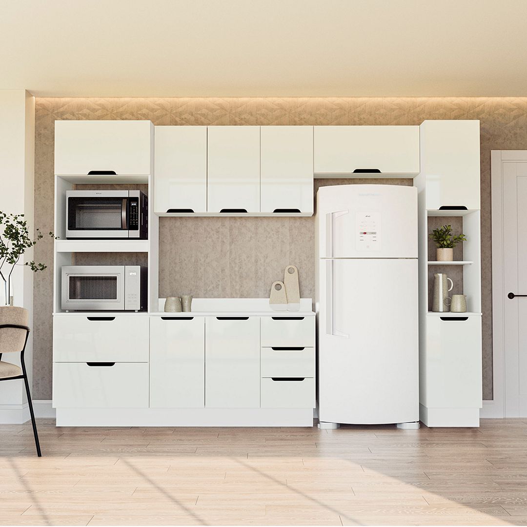 Cozinha Completa 5 Peças 225x310cm Com Amplo Espaço E Pintura Uv Em Mdp/mdf Politorno
