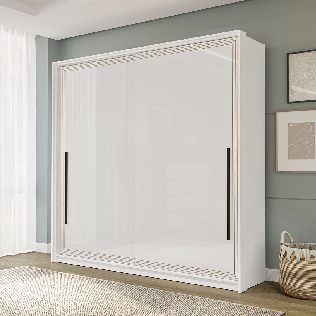 Guarda-Roupa 2 Portas De Correr 2 Gavetas 180cm Com Detalhes Usinados E Corrediça Telescópica Em Mdp/mdf Politorno