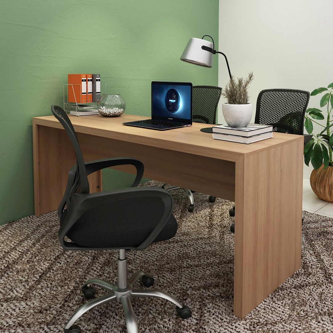 Conjunto de Escritório com Gaveteiro com  Rodinhas 3 Gavetas e Mesa para Escritório 180cm MDP Amêndoa Tecnomobili