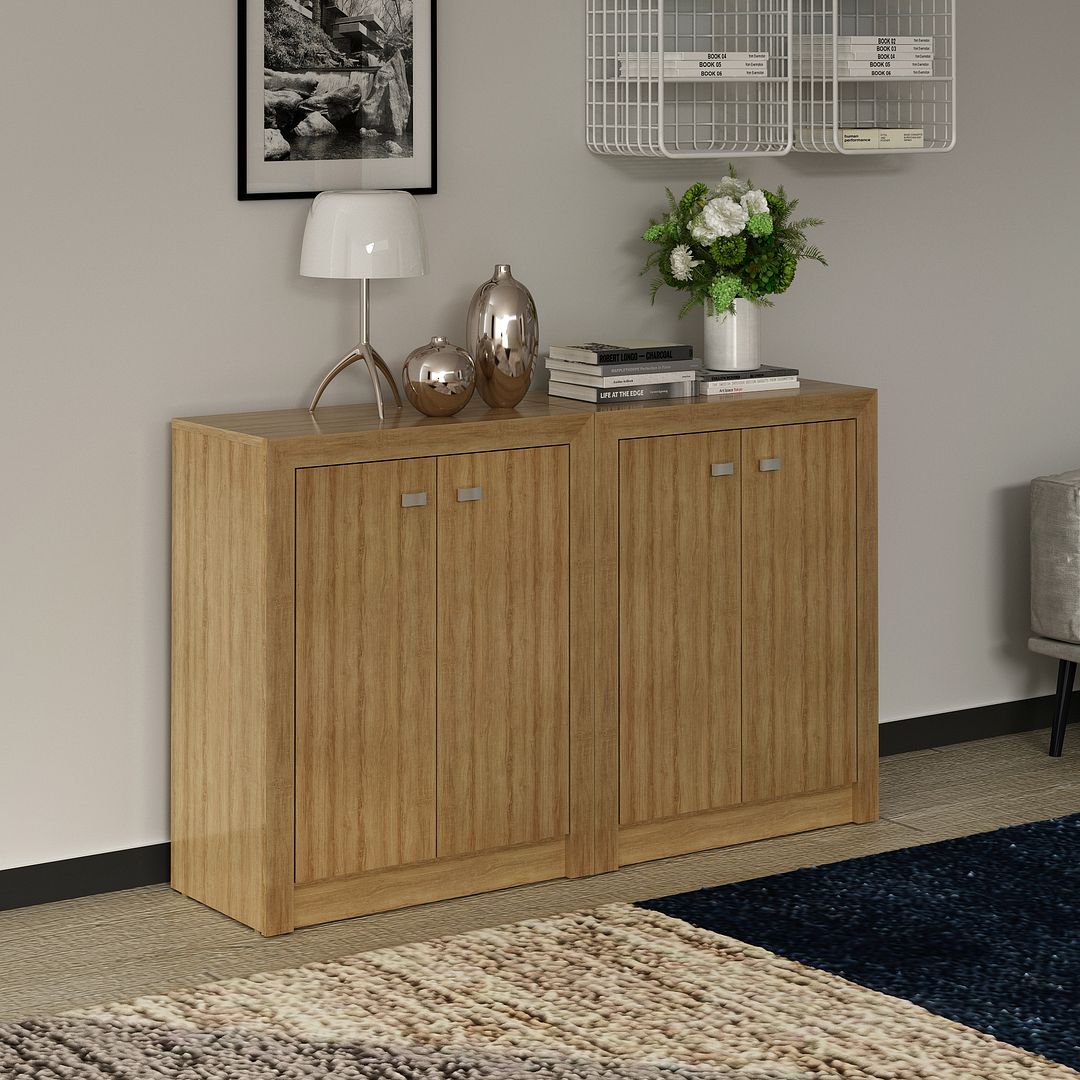 Conjunto de Escritório com 2 Balcões 60cm com 2 Portas e 1 Prateleira MDP Amêndoa Tecnomobili