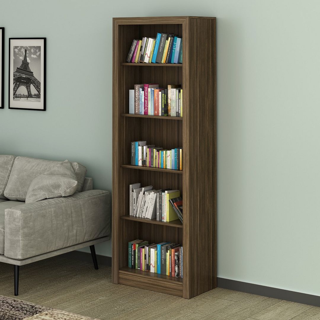 Conjunto de Escritório com Estante, Armário 2 Portas e Mesa 138,5cm Formato em L  2 Gavetas MDP Nogal Tecnomobili