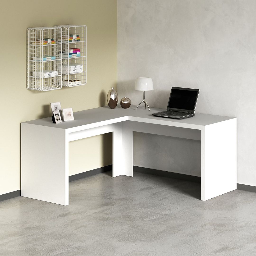Mesa para Escritório Angular em L 157,3cm MDP Branco Acabamento Pintura UV Tecnomobili