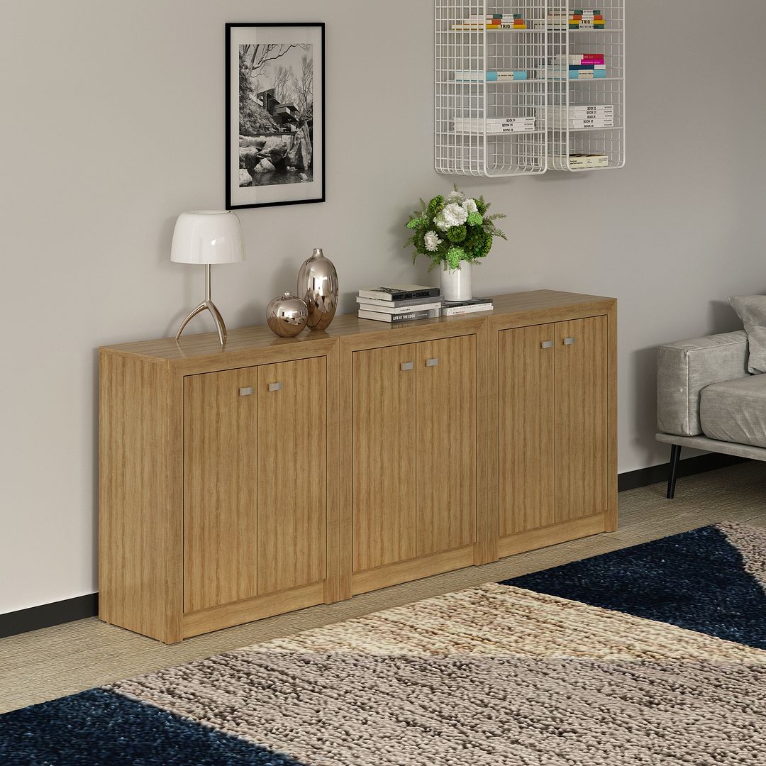 Conjunto de Escritório com 3 Balcões 60cm com 2 Portas e 1 Prateleira MDP Amêndoa Tecnomobili