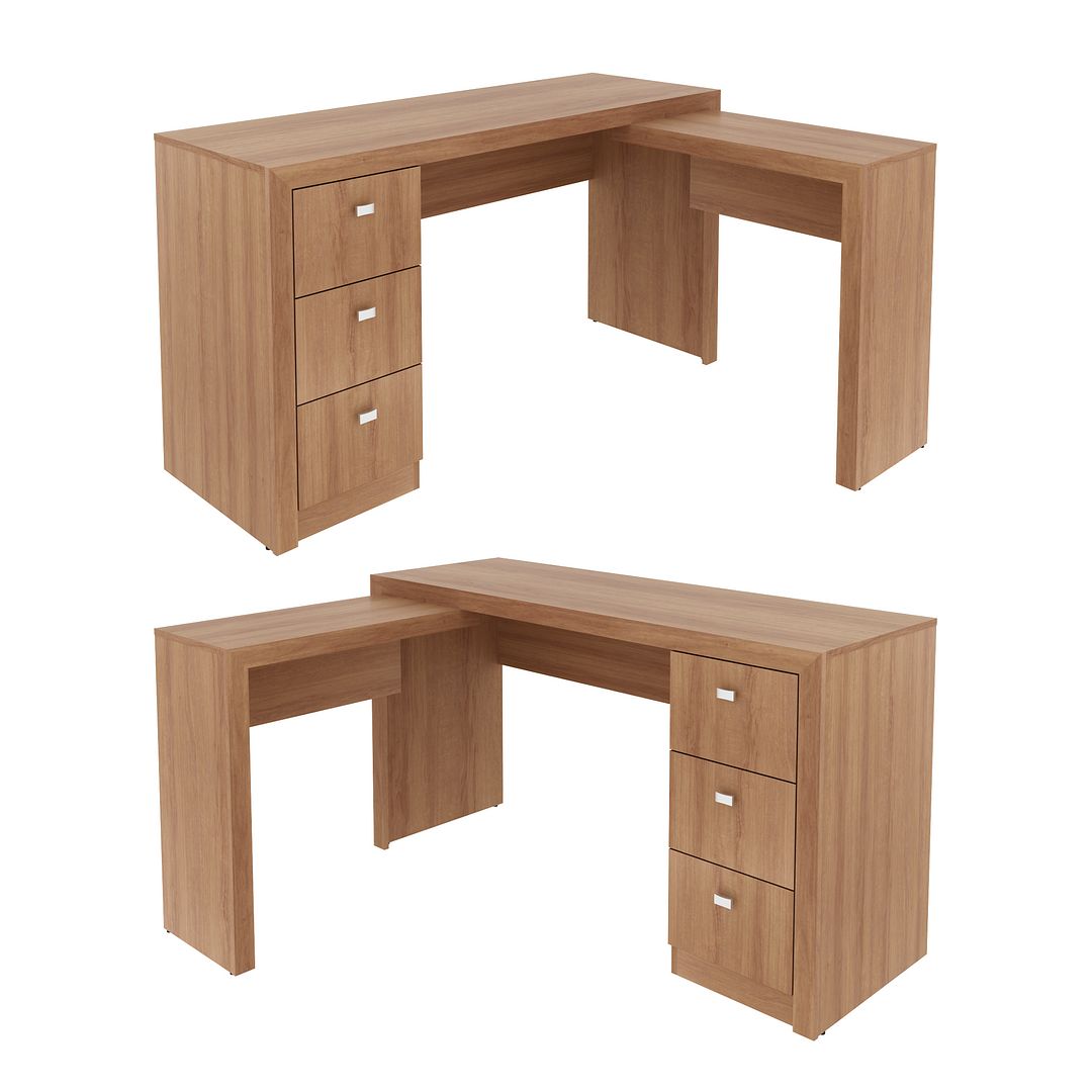 Conjunto de Escritório com Mesa com 3 Gavetas e 2 Armários com 2 Portas e 5 Prateleiras MDP Amêndoa Tecnomobili