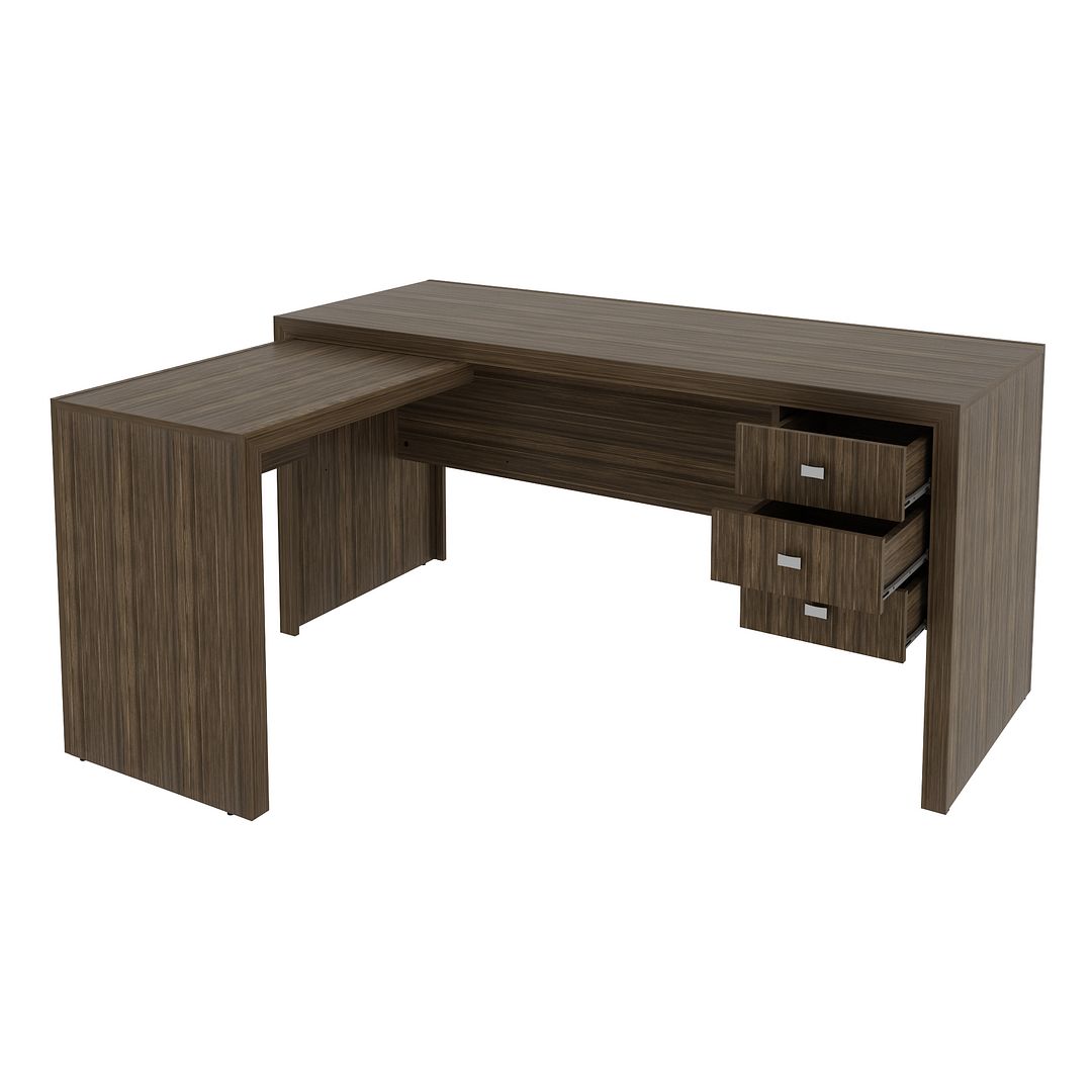 Conjunto de Escritório com 2 Armários 2 Portas 5 Prateleiras e Mesa com Apoio Lateral 3 Gavetas MDP Nogal Tecnomobili