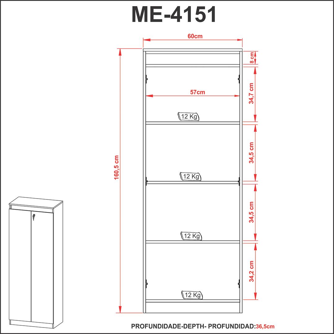 Conjunto de Escritório com Balcão 60cm , Armário 2 Portas e Chave e Gaveteiro MDP Tecnomobili