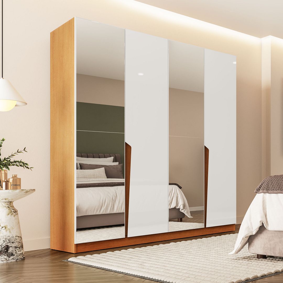 Guarda-Roupa 4 Portas 4 Gavetas Com Espelho 161cm Em Mdp/mdf Politorno
