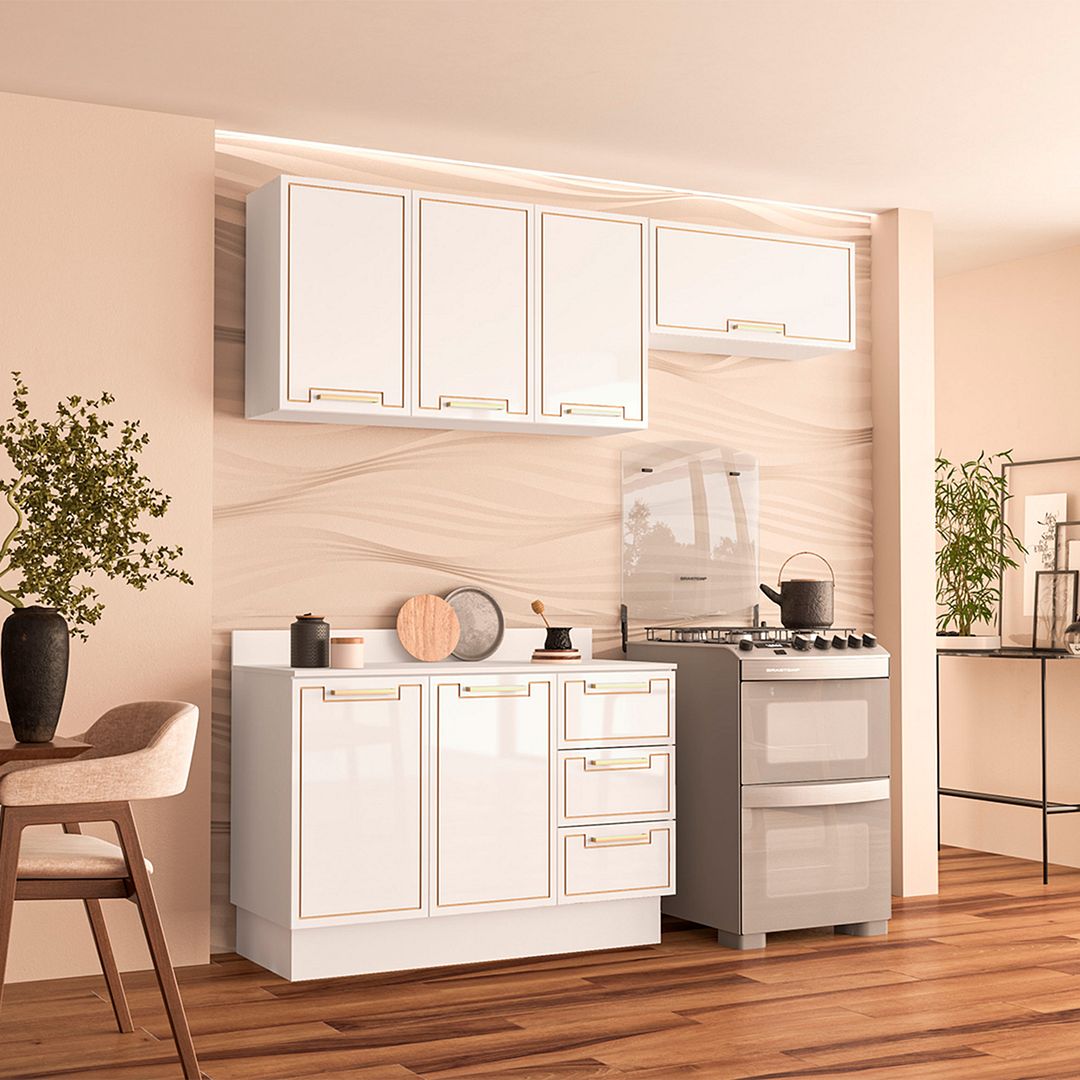 Cozinha Completa 3 Peças 225x200cm Com Organização E Design Compacto Em Mdp/mdf Politorno