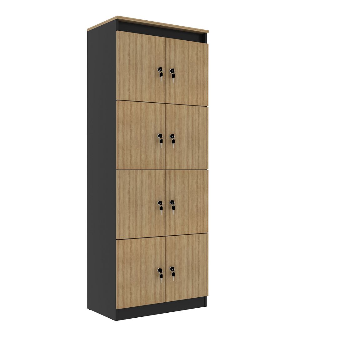 Armário Locker Guarda Volume 8 Portas com Chave MDP Amêndoa/Preto Tecnomobili
