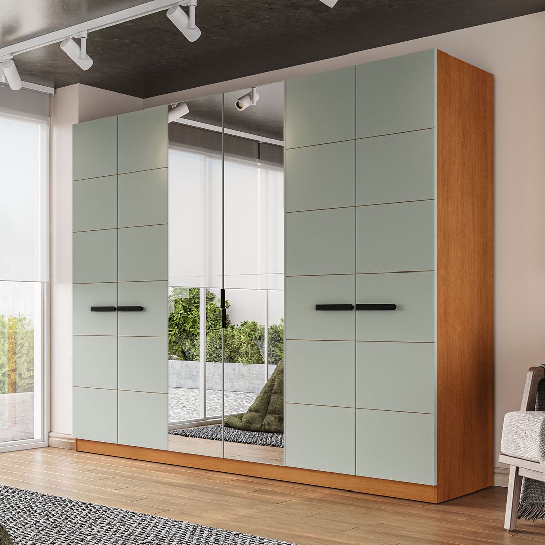 Guarda-Roupa 6 Portas 4 Gavetas 242cm Com Design Sofisticado E Acabamento Em Pintura Uv Em Mdp/mdf Politorno