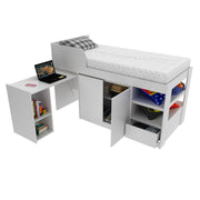 Cama Alta Multifuncional Infantil com Escrivaninha Gaveta e Armários MDP Branco Até 130kg Tecnomobili
