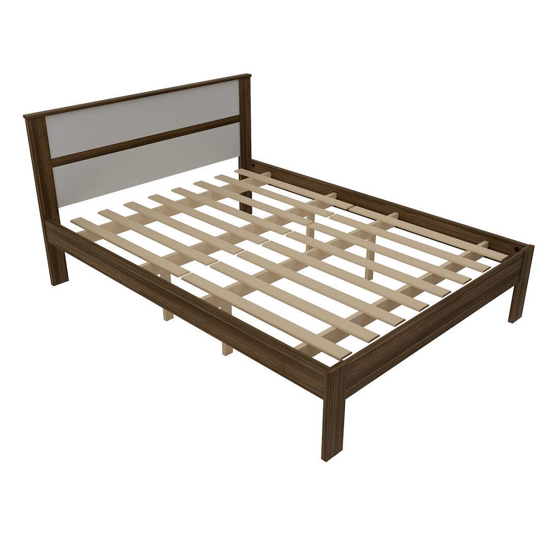 Cama de Casal Tradicional 138x188cm MDP Nogal/Branco Eucalipto Até 260kg Tecnomobili