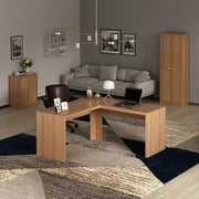 Conjunto de Escritório com Balcão 2 Portas, Armário 2 Portas e Mesa Angular em L 157,3cm MDP Amêndoa Tecnomobili
